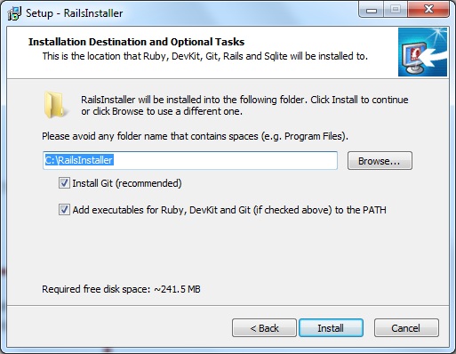 Screenshot showing location of checkboxes for ensuring that Git is installed