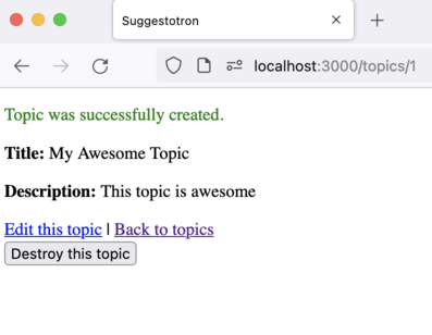 Screenshot of topic detail page with confirmation message